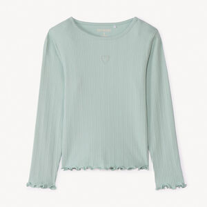 Camiseta de manga larga de canalé con corazón bordado para niña 