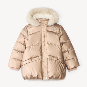 Chaleco de invierno para niña forrado de sherpa con capucha. 