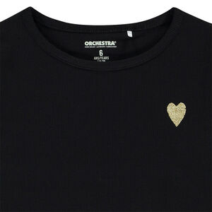 Camiseta de manga corta de punto acanalado con corazón bordado para niña  Main Camiseta de manga corta de punto acanalado con corazón bordado para niña