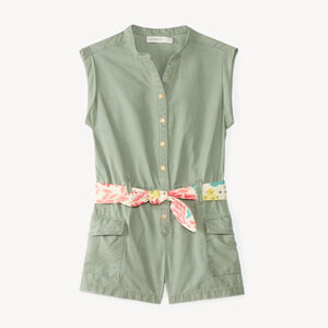 Mono sin mangas con cinturón de flores para niña 