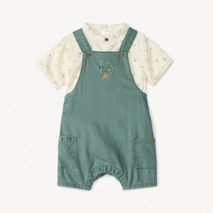 Ensemble court salopette + chemise imprimée pour bébé garçon 