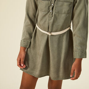 Vestido camisero con cinturón trenzado para niña 