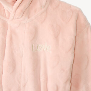 Robe de chambre fille en sherpa à capuche motifs cœurs 