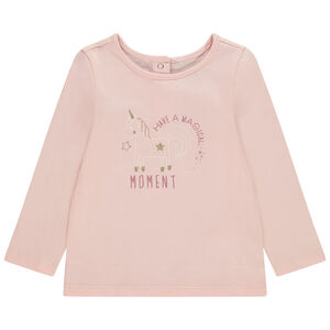 Camiseta de manga larga con estampado fantasía y purpurina para bebé niña 