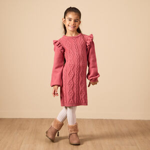 Vestido de punto con volantes y mangas largas para niña 