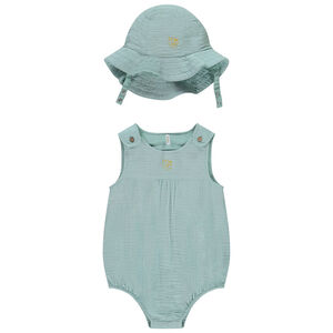 Combinaison corta sin mangas con bordado + gorro para bebé niño 