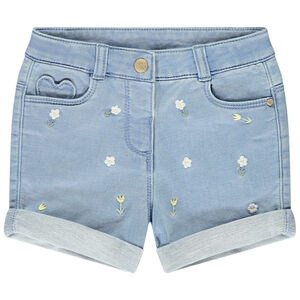 Short tipo denim con bordado fantasía para bebé niña 