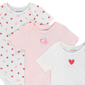 Lote de 3 Bodies de manga corta con fantasía de corazones para bebé niña 