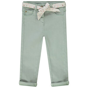 Jean recto con cinturón para anudar estampado para bebé niña 