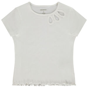 Camiseta de manga corta de punto acanalado y calado para niña  Main Camiseta de manga corta de punto acanalado y calado para niña