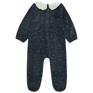Pelele de terciopelo estampado con cuello claudine para bebé niña 