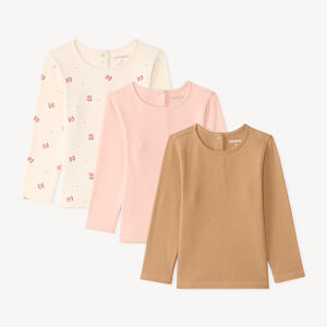 Pack de 3 camisetas de manga larga para bebé niña, lisas y con estampado. 