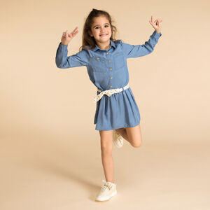 Vestido camisero de manga larga con cinturón para niña  Main Vestido camisero de manga larga con cinturón para niña