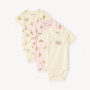 Lote de 3 bodies de manga corta para desayuno de niña bebé 