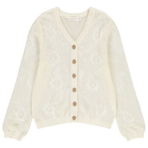 Gilet de punto calado con flores planas para niña 