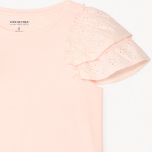 Camiseta de manga corta de bordado inglés niña 