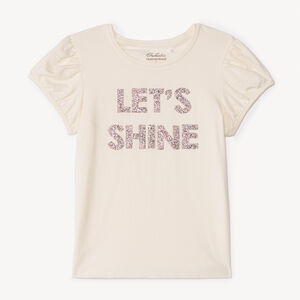 Camiseta de manga corta con motivo brillante y strass para niña. 