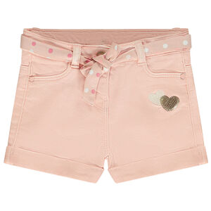 Short vaquero con cinturón para anudar y lentejuelas para bebé niña 
