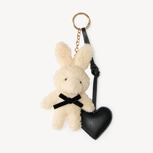 Porte-clefs fille peluche lapin et breloque cœur 