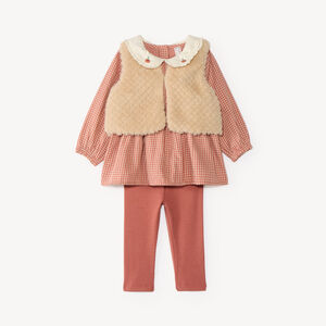 Conjunto de 3 piezas para bebé niña: chaleco + blusa + leggins. 