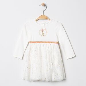 Vestido de fiesta manga larga con tul estrellado  