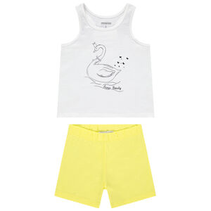 Conjunto de tirantes con estampado de cisne y short amarillo  Main Conjunto de tirantes con estampado de cisne y short amarillo