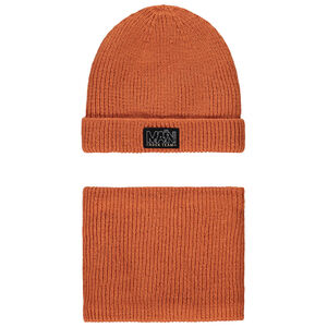 Conjunto de punto con gorro y snood unicolor para niño 