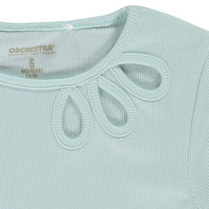 Camiseta de manga corta de punto acanalado y calado para niña 