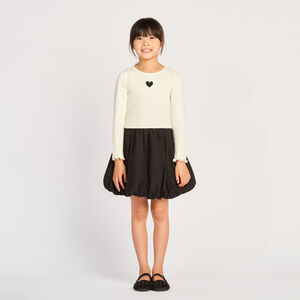 Robe manches longues bi-matière effet boule pour fille  Main Robe manches longues bi-matière effet boule pour fille