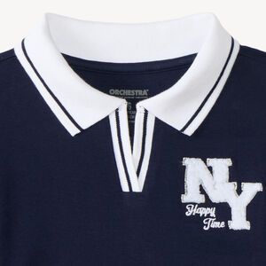Camiseta de niña de mangas largas estilo polo con parche "NY". 