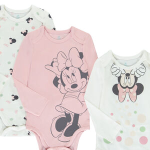 Pack de 3 bodies de manga larga Minnie Disney para bebé niña con diferentes aperturas según la edad. 