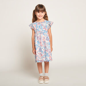 Vestido de manga corta con volantes y estampado para niña 