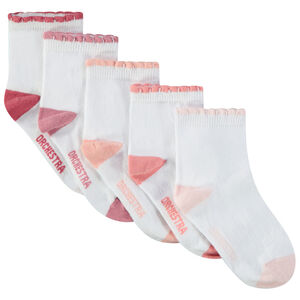 Pack de 5 pares de calcetines con borde festoneado para niña. 