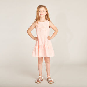 Vestido sin mangas de vichy con lazo bordado para niña 