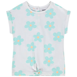 Camiseta de manga corta con efecto nudo y estampado de flores para bebé niña 