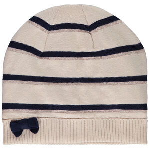 Gorro a rayas con lazo decorativo para niña 