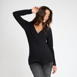 Camiseta de manga larga para embarazo y lactancia con cuello cruzado 