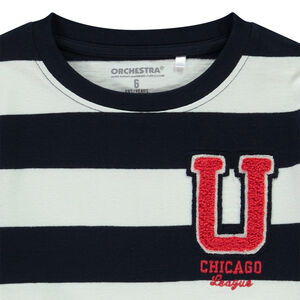Camiseta de manga larga a rayas con parche de bucle para niño 