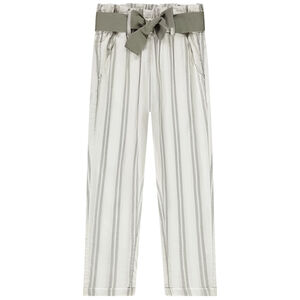 Pantalon fluide en toile rayée avec ceinture pour fille 