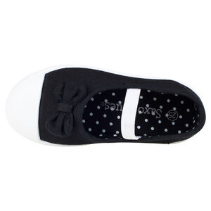 Zapatos merceditas con sujeción mediante elástico de tela con lazos 