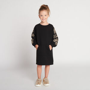 Robe en molleton uni avec manches brodées pour fille  Main Robe en molleton uni avec manches brodées pour fille