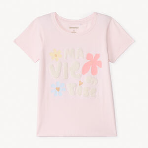 Camiseta de manga corta con parches de felpa para niña 