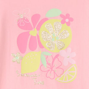 Camiseta de manga corta con estampado y brillos para niña 
