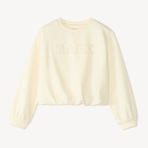 Sudadera de niña de felpa con base elástica y bordado de strass. 