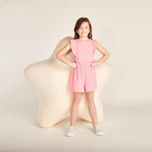 Mono de slub liso con tirantes con volantes para niña 