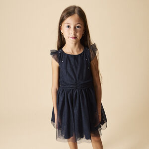 Vestido de fiesta de manga corta en tul brillante para niña  Main Vestido de fiesta de manga corta en tul brillante para niña