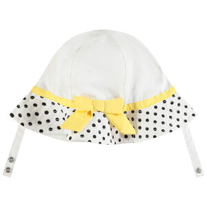 Gorro en algodón estampado topos y lazo amarillo 