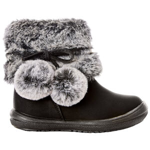 Botines negros con cuello de efecto de piel sintética para bebé niña 