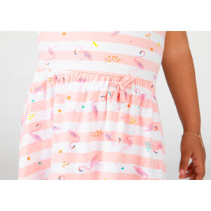 Vestido de manga corta a rayas y con estampado de flamencos para bebé niña 