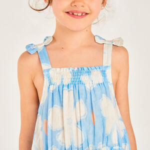 Vestido de tirantes de seersucker con estampado floral para niña 